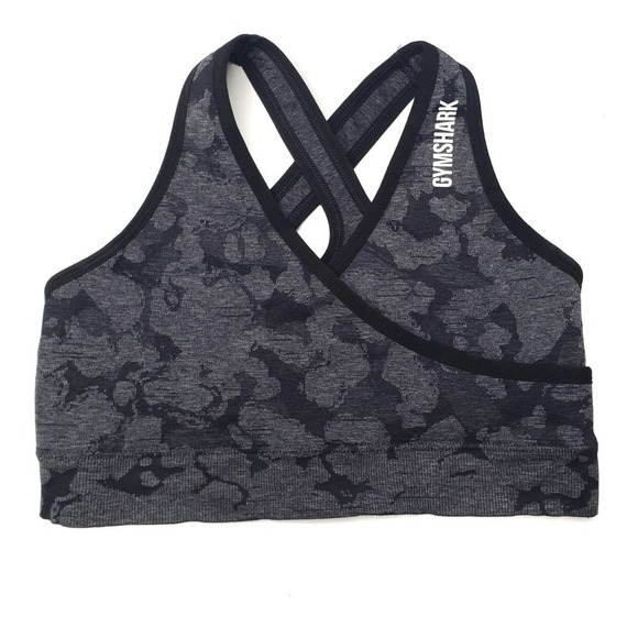Gymshark Adapt Sports Bra S Grey Camo Criss Cross Wrap Straps Wrap Front - Picture 1 of 8